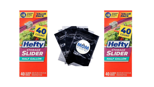 Slider Kitchen Storage Bags, Half-gallon Size - 2 packs -  40 Count per pack - plus 3 My Outlet Mall Resealable Storage Pouches