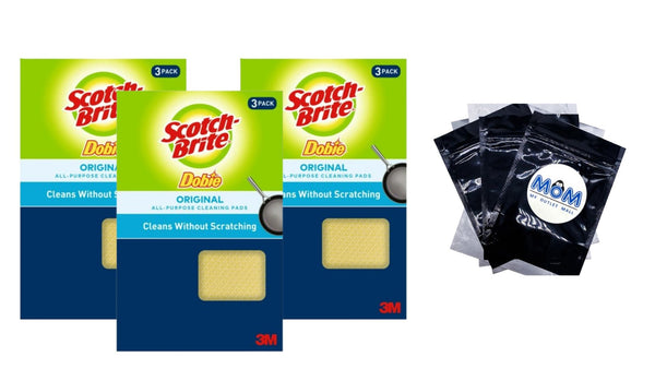 Dobie All-purpose Cleaning Pads, Yellow - 3 packs -  3 count per pack - plus 3 My Outlet Mall Resealable Storage Pouches