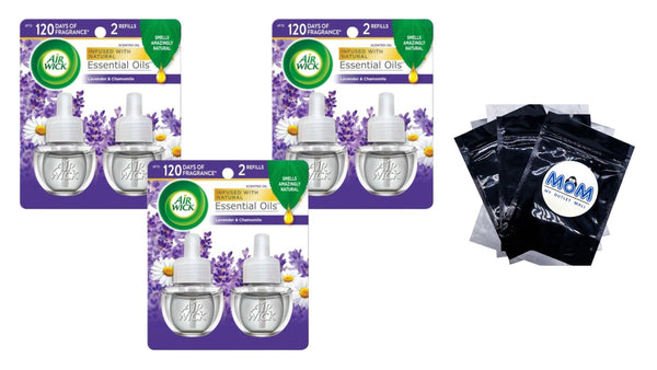 Plug in Scented Oil Refill, Air Freshener, Essential Oils, Lavender and Chamomile - 3 packs - 2 Count per pack - plus 3 My Outlet Mall Resealable Storage Pouches