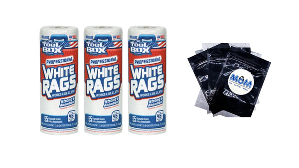 Professional White Rags Multi-Surface Cleaning Disposable Towel - 3 pack - 55 sheets per pack/roll- plus 3 My Outlet Mall Resealable Storage Pouches