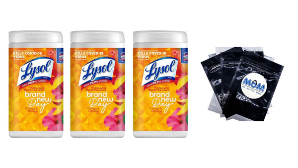 Disinfectant Wipes, Multi-Surface Antibacterial Wipes, Mango & Hibiscus Scent - 3 packs - 80 count per pack - plus 3 My Outlet Mall Resealable Storage Pouches