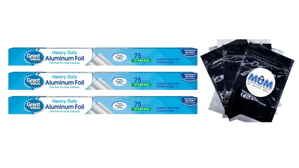 Heavy Duty Aluminum Foil - 3 packs - 75 square feet per pack - plus 3 My Outlet Mall Resealable Storage Pouches