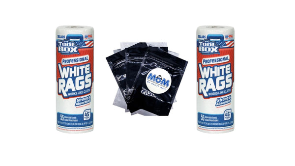 Professional White Rags Multi-Surface Cleaning Disposable Towel - 2 pack - 55 sheets per pack/roll- plus 3 My Outlet Mall Resealable Storage Pouches