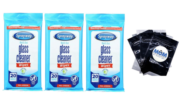 Glass Cleaner Wipes - 3 packs - 20 count per pack - plus 3 My Outlet Mall Resealable Storage Pouches