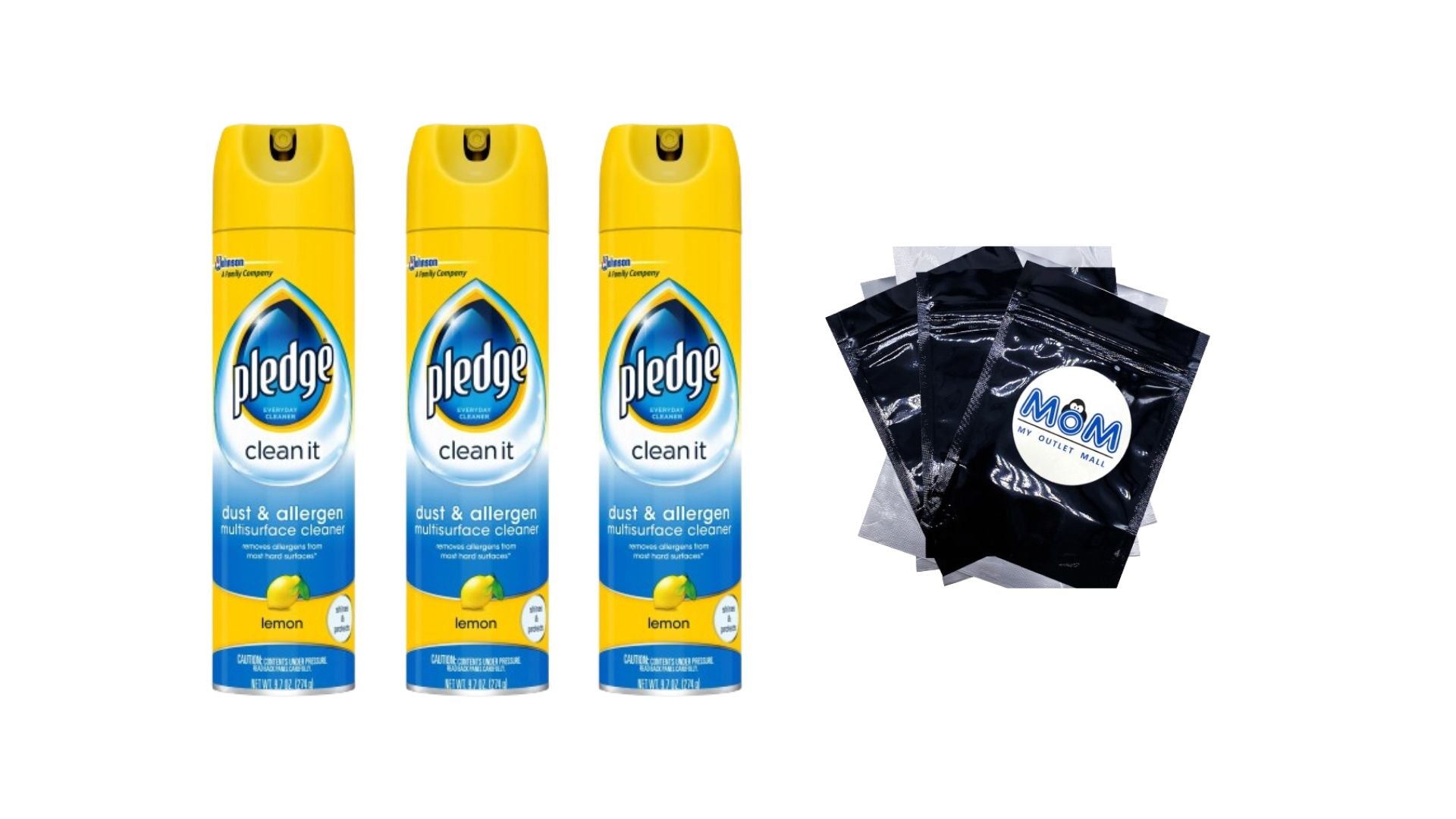 Dust & Allergen Multisurface Cleaner, Lemon - 3 packs - 9.7 oz - per pack - plus 3 My Outlet Mall Resealable Storage Pouches
