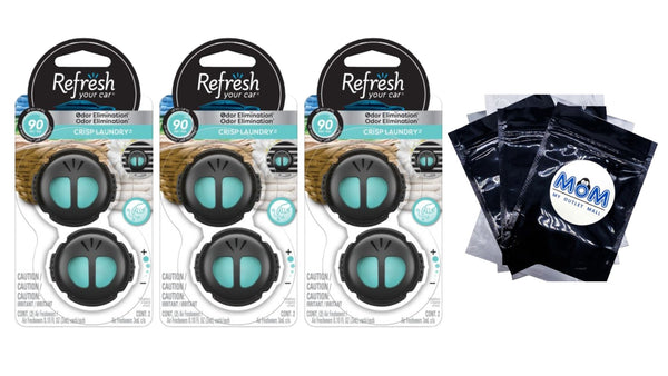 Mini Diffuser Car Air Fresheners, Crisp Laundry Scent - 3 packs - 2count per pack plus 3 My Outlet Mall Resealable Storage Pouches