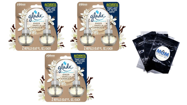 PlugIns Scented Oil, Sheer Vanilla Embrace, Infused with Essential Oils, 0.67 oz - 3 packs - 2 Count  per pack - plus 3 My Outlet Mall Resealable Storage Pouches