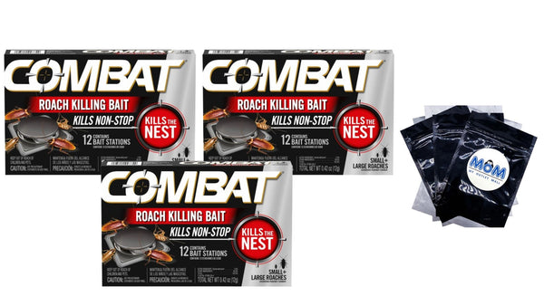 Roach Killing Bait Stations for Small and Large Roaches -  3 packs - 12 count per pack plus 3 My Outlet Mall Resealable Storage Pouches