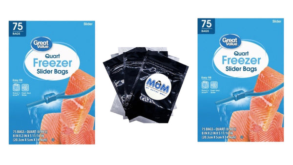 Freezer Guard Slider Zipper Bags, Quart Freezer - 2 packs -  75 Count per pack - plus 3 My Outlet Mall Resealable Storage Pouches