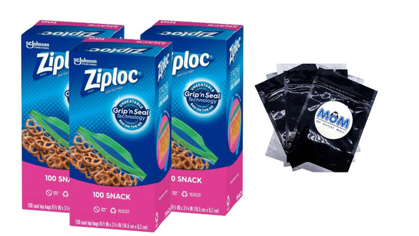 Brand Snack Bags with Grip 'n Seal Technology  - 3 Packs - 100 Count per pack- plus 3 My Outlet Mall Resealable Storage Pouches