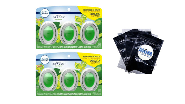 Small Spaces Air Freshener, Odor-Fighting, Gain Original - 2 packs - 3 Count per pack - plus 3 My Outlet Mall Resealable Storage Pouches