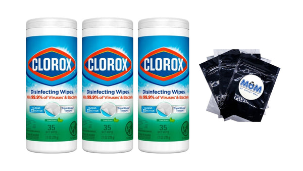 Bleach-Free Disinfecting Cleaner Wipes, Fresh Scent - 3 packs - 35 count per pack - plus 3 My Outlet Mall Resealable Storage Pouches