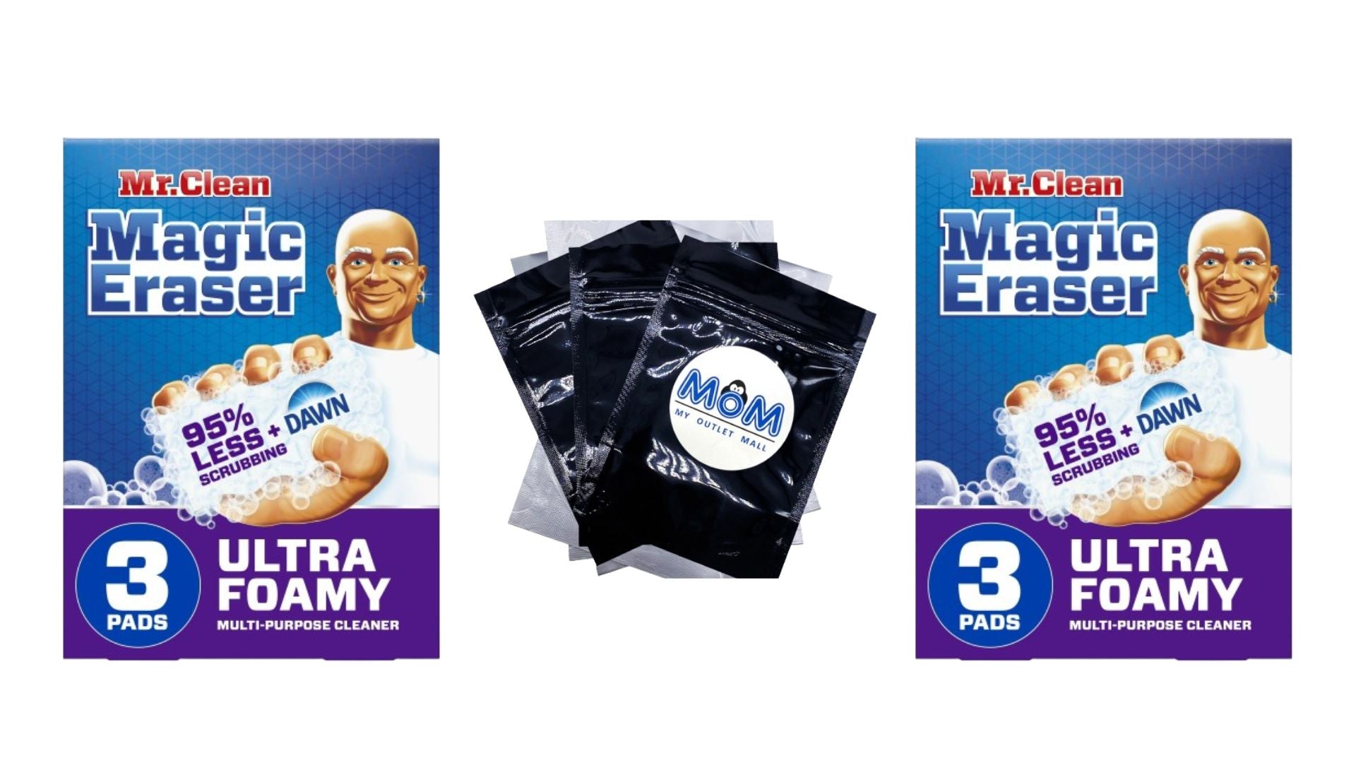 Magic Eraser Ultra Foamy Multi Purpose Cleaner  - 2 packs - 3 count per pack - plus 3 My Outlet Mall Resealable Storage Pouches