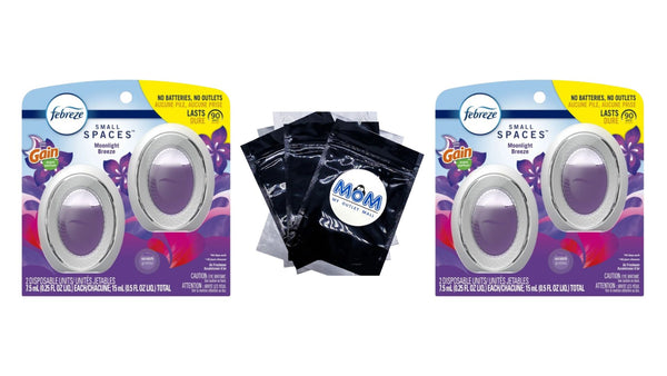 Small Spaces Air Freshener, Odor-Fighting, Gain Moonlight Breeze - 2 packs - 2 Count per pack - plus 3 My Outlet Mall Resealable Storage Pouches