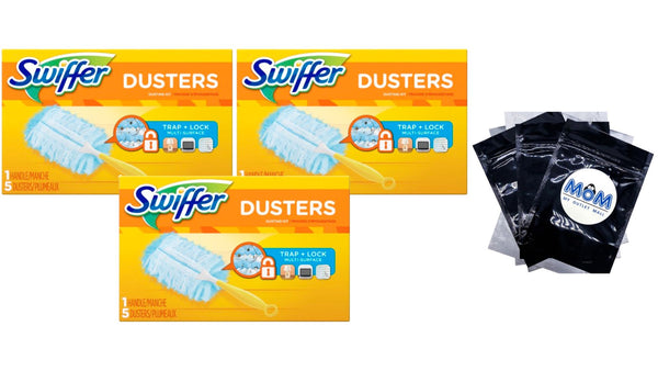 Dusters Cleaning Kit, Feather Duster Alternative, Unscented, 1 Handle + 5 Refills - 3 packs - 6 Count per pack - plus 3 My Outlet Mall Resealable Storage Pouches