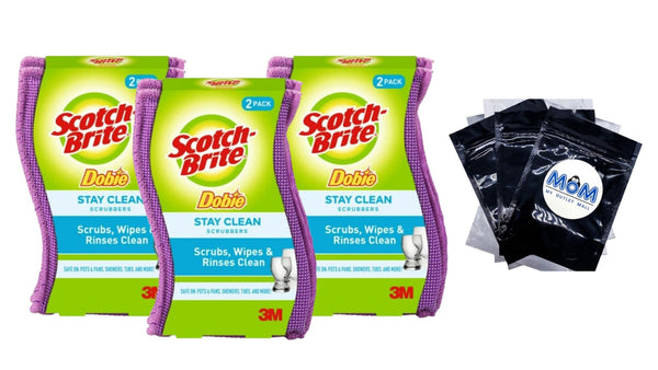 Dobie Stay Clean Scrubbers - 3 packs -  2 count per pack - plus 3 My Outlet Mall Resealable Storage Pouches