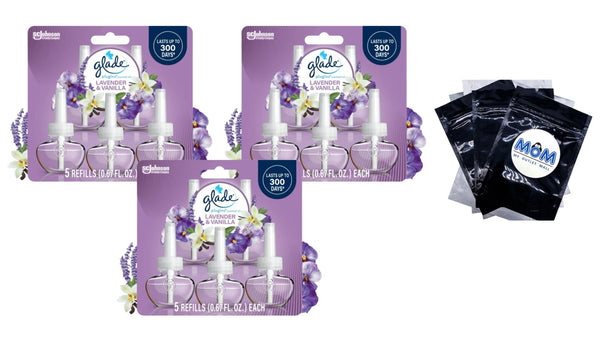 PlugIns Scented Oil 5 Refills, Air Freshener, Lavender & Vanilla Fragrance, Essential Oil Infused Wall Plug In, 3.35 oz - 3 packs - plus 3 My Outlet Mall Resealable Storage Pouches