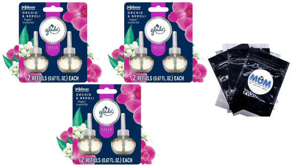 PlugIns Scented Oil Refills, Air Freshener,&nbsp;Orchid & Neroli, Infused with Essential Oils - 3 packs - 2 count per pack - plus 3 My Outlet Mall Resealable Storage Pouches