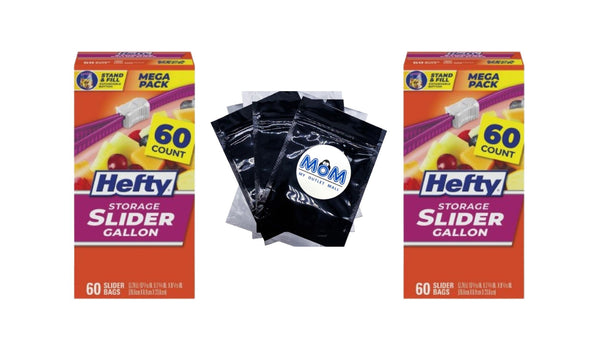 Slider Kitchen Storage Bags, Gallon Size - 2 packs -  60 Count per pack - plus 3 My Outlet Mall Resealable Storage Pouches