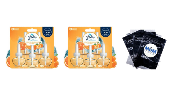 PlugIns Air Freshener Refills, Mothers Day Gifts, Coastal Sunshine Citrus, Infused with Essential Oils, 0.67 oz - 2 packs - 5 Count  per pack - plus 3 My Outlet Mall Resealable Storage Pouches