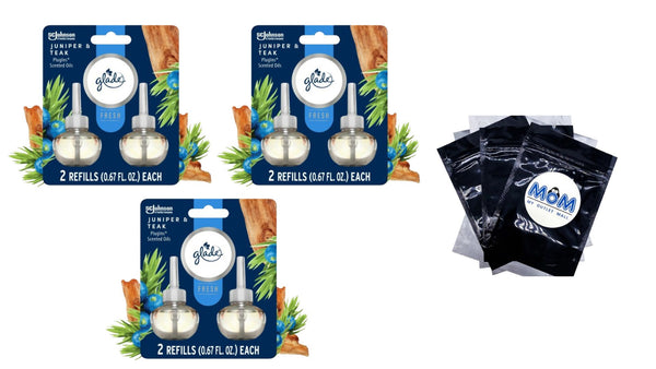 PlugIns Scented Oil Refills Infused with Essential Oils, Juniper & Teak - 3 packs - 2 count per pack - plus 3 My Outlet Mall Resealable Storage Pouches