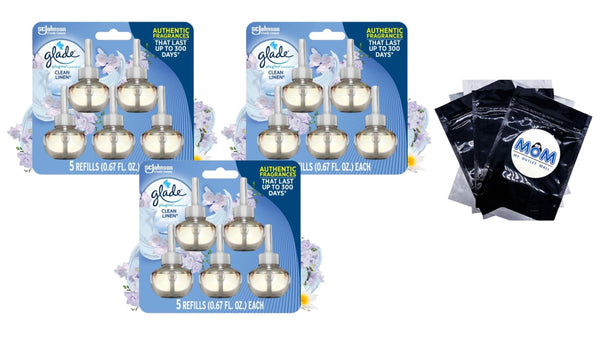 PlugIns Scented Oil, Air Freshener, Clean Linen, 0.67 oz - 3 packs - 5 Count per pack - plus 3 My Outlet Mall Resealable Storage Pouches