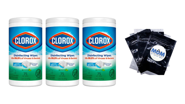 Bleach-Free Disinfecting and Cleaning Wipes, Fresh Scent - 3 packs - 75 count per pack - plus 3 My Outlet Mall Resealable Storage Pouches