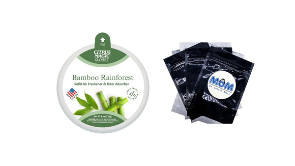 For Closets Odor Absorbing Solid Air Freshener, Bamboo Rainforest -  1 pack - 8 oz per pack plus 3 My Outlet Mall Resealable Storage Pouches