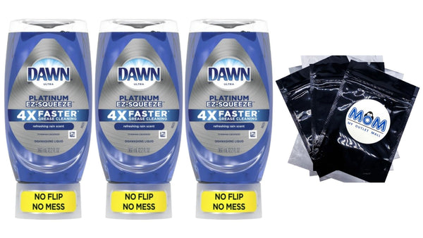 EZ-Squeeze Platinum Dishwashing Liquid Dish Soap, Refreshing Rain Scent - 3 Packs - 12.2 oz per pack - plus 3 My Outlet Mall Resealable Storage Pouches