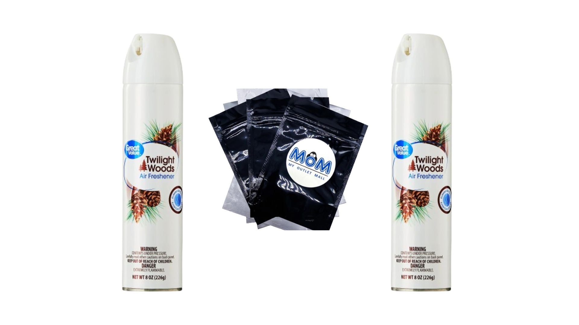 Aerosol Air Freshener, Twilight Woods - 2 packs - 8 oz per pack - plus 3 My Outlet Mall Resealable Storage Pouches