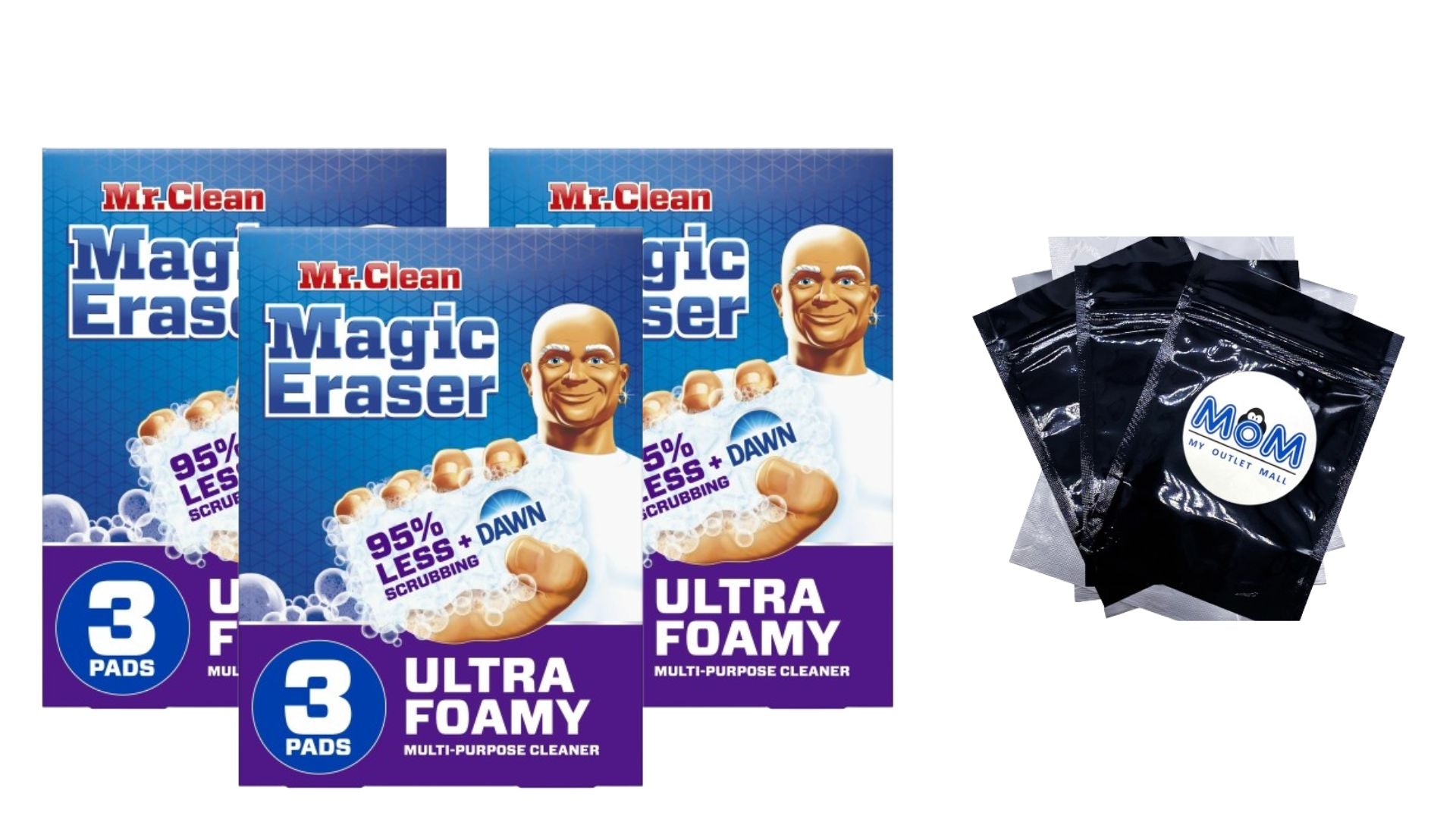 Magic Eraser Ultra Foamy Multi Purpose Cleaner  - 3 packs - 3 count per pack - plus 3 My Outlet Mall Resealable Storage Pouches