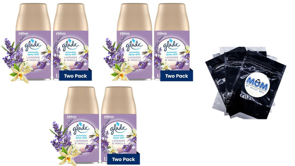 Automatic Spray Refills, Air Freshener, Infused with Essential Oils, Lavender & Vanilla - 3 packs - 2 count per pack - plus 3 My Outlet Mall Resealable Storage Pouches
