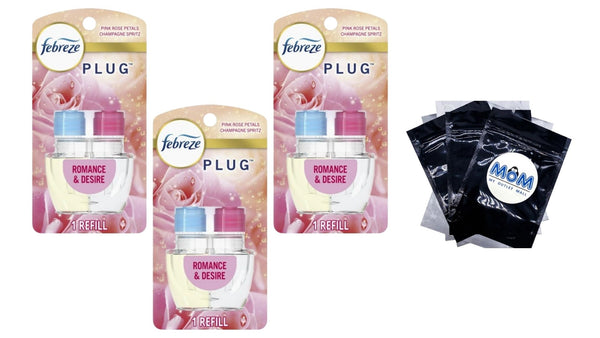 Plug In Air Freshener, Odor-Fighting Scented Oil Refill, Romance & Desire Scent, 1 Refill - 3 packs - 0.87 oz per pack - plus 3 My Outlet Mall Resealable Storage Pouches