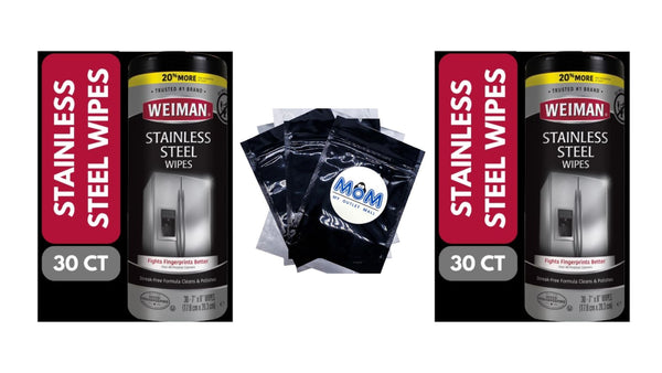 Stainless Steel Appliance Cleaning Wipes, Streak-Free Shine - 2 packs - 30 count per pack - plus 3 My Outlet Mall Resealable Storage Pouches