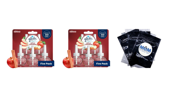 PlugIns Scented Oil 5 Refills, Air Freshener, Apple Cinnamon, Essential Oil Infused Wall Plug In, 3.35 FL oz - 2 packs - 5 Count per pack - plus 3 My Outlet Mall Resealable Storage Pouches