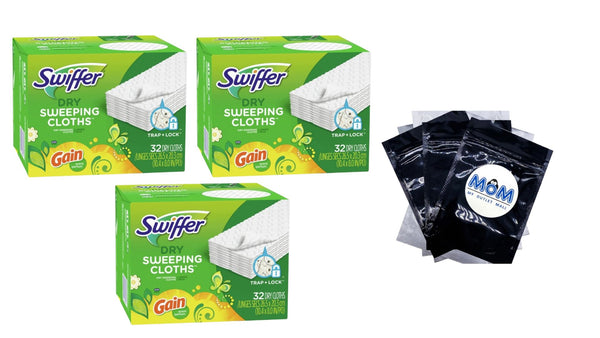 Swiffer Dry Cloth Refills With Gain Original- 3 packs - 32 count per pack - plus 3 My Outlet Mall Resealable Storage Pouches