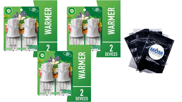 Plug-in Scented Oil Warmer, Air Freshener with Essential Oils, White - 3 packs - 2 Count per pack - plus 3 My Outlet Mall Resealable Storage Pouches