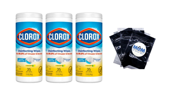Bleach-Free Disinfecting and Cleaning Wipes, Crisp Lemon - 3 packs - 35 count - per pack - plus 3 My Outlet Mall Resealable Storage Pouches