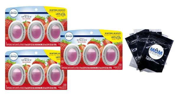 Small Spaces Air Freshener, Odor-Fighting, Berry & Bramble - 3 packs - 3 Count per pack - plus 3 My Outlet Mall Resealable Storage Pouches