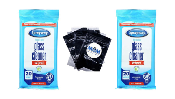 Glass Cleaner Wipes - 2 packs - 20 count per pack - plus 3 My Outlet Mall Resealable Storage Pouches