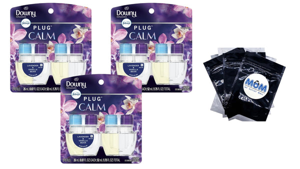 Plug In Air Freshener, Odor-Fighting Oil Refill, Downy Calm - 3 packs - 1.75 oz per pack - plus 3 My Outlet Mall Resealable Storage Pouches