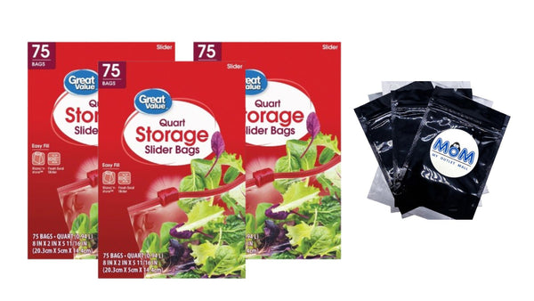 Fresh Seal Slider Zipper Bags, Quart Storage - 3 packs -  75 Count per pack - plus 3 My Outlet Mall Resealable Storage Pouches