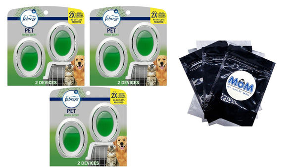 Pet Air Freshener, Small Spaces Odor-Fighting, Fresh -  3 packs - 2 count per pack plus 3 My Outlet Mall Resealable Storage Pouches