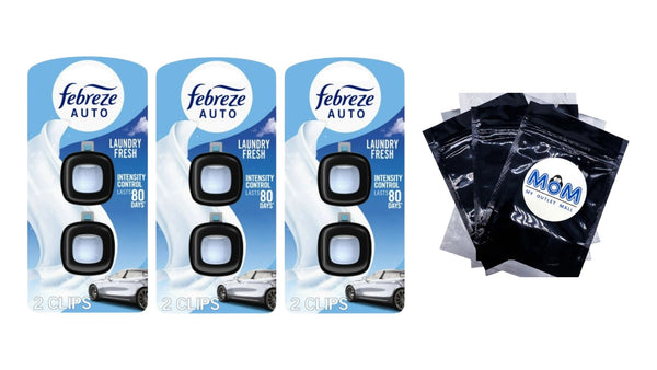 Car Air Freshener, Odor-Fighting Car Vent Clip, Laundry Fresh - 3 packs - 2 count per pack plus 3 My Outlet Mall Resealable Storage Pouches