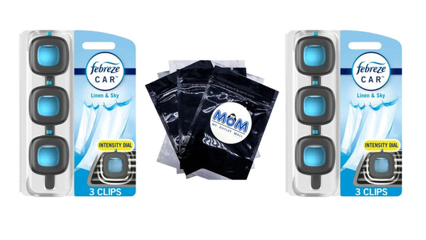Air Freshener, Odor-Fighting Car Vent Clip, Linen & Sky - 2 packs - 3 count per pack plus 3 My Outlet Mall Resealable Storage Pouches