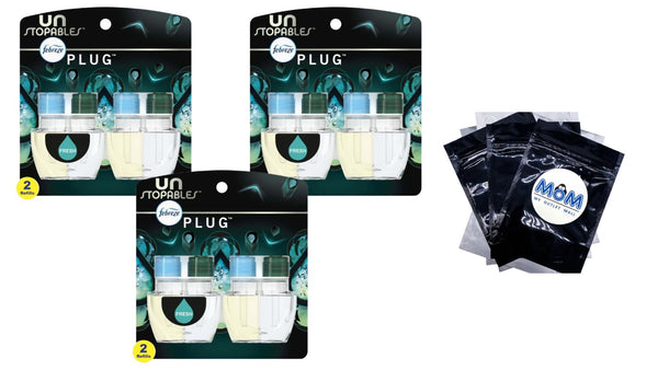Unstopables Plug Refill Odor-Fighting Air Freshener Fresh Scent - 3 packs - 2 count per pack - plus 3 My Outlet Mall Resealable Storage Pouches