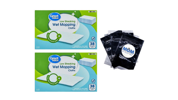 Wet Mopping Cloth Refills - 2 packs - 38 count per pack - plus 3 My Outlet Mall Resealable Storage Pouches