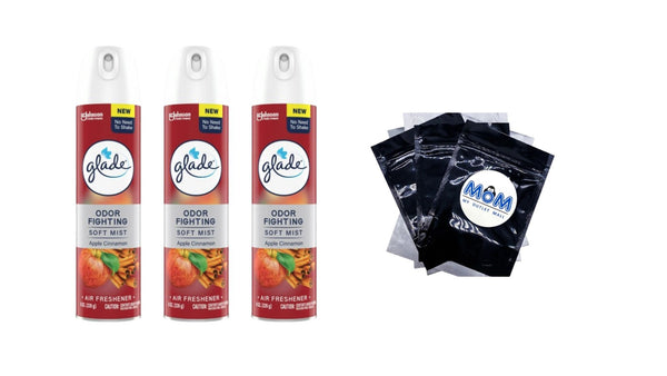 Aerosol Spray, Air Freshener Apple Cinnamon Scent, Fragrance Infused with Essential Oils, Invigorating and Refreshing, with 100% Natural Propellent - 3 packs - 8.0 oz per pack - plus 3 My Outlet Mall Resealable Storage Pouches