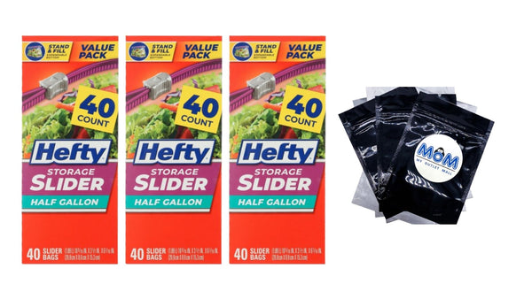 Slider Kitchen Storage Bags, Half-gallon Size - 3 packs -  40 Count per pack - plus 3 My Outlet Mall Resealable Storage Pouches