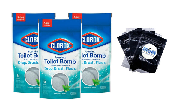 Foaming Toilet Bomb Toilet Bowl Cleaner, Bleach Free, Fresh Scent - 3 packs -  5 count per pack - plus 3 My Outlet Mall Resealable Storage Pouches